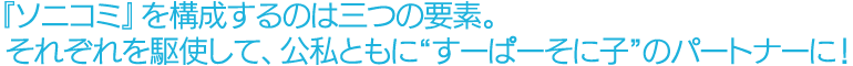 『ソニコミ』を構成するのは三つの要素。それぞれを駆使して、公私ともに“すーぱーそに子”のパートナーに!
